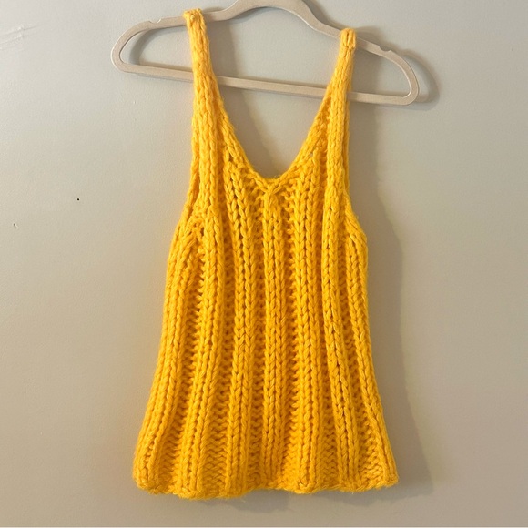 Zara Chunky Knit Yellow Tank Sweater Vest Boho Slouchy Top Small - Picture 2 of 4